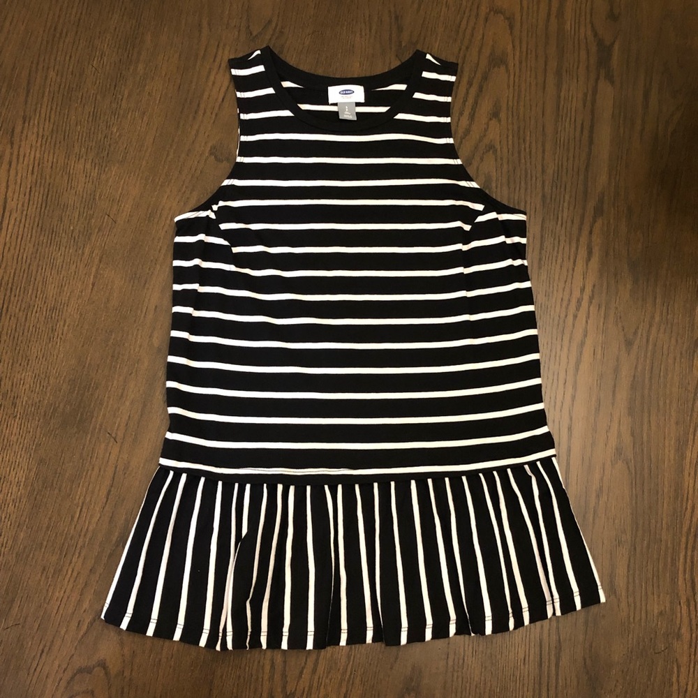Black and white striped peplum tank